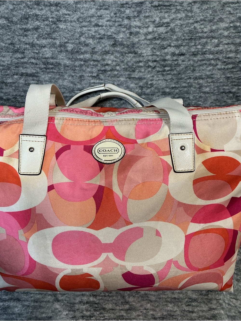 Handbag-Coach Tote Bag Poppy Daisy Kaleidoscope Signature Y2K Print Pink/Orange - Picture 8 of 10